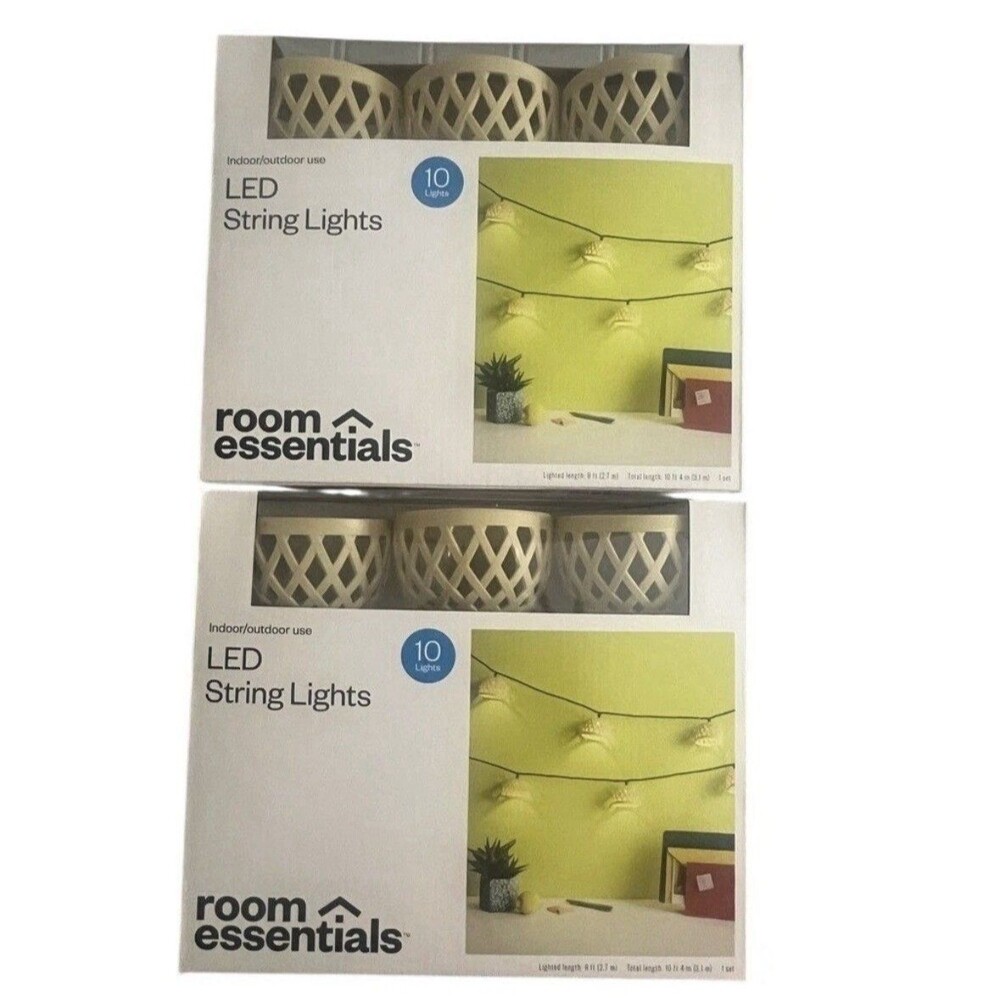 LED String Lights 2 Sets Of 10 Tan Basket Weave Plastic New. Room Essentials